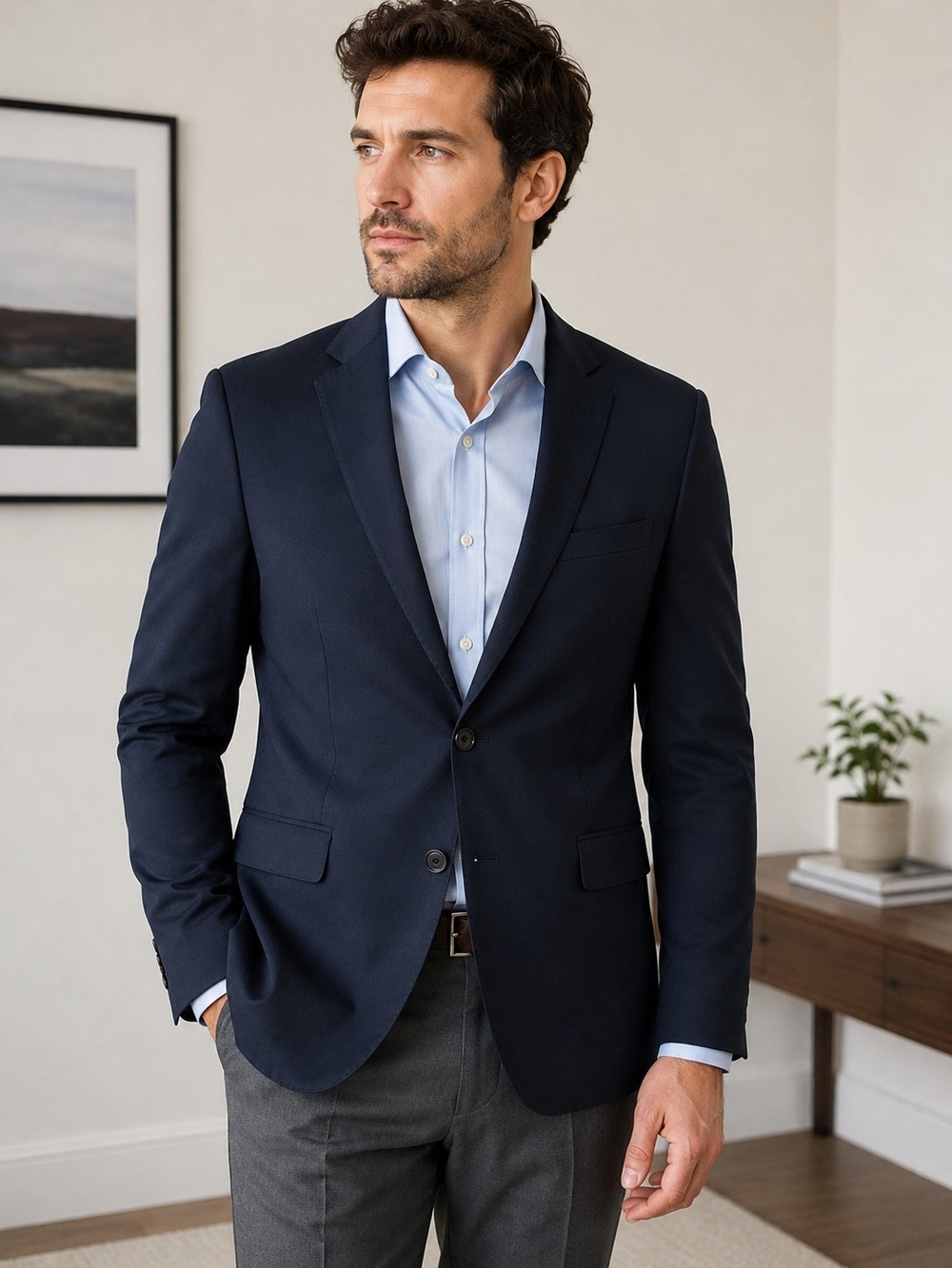BOSS Hugo Boss Men’s Stretch Cotton Blazer Navy Blue US 40R
